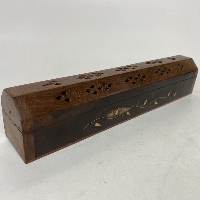 BOX, Carved Wood w Shell Inlay - Long